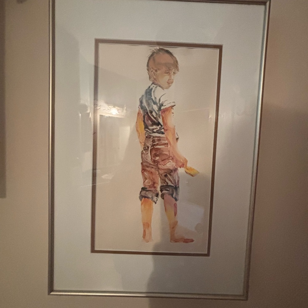 Framed Art Print of a Child in Watercolor